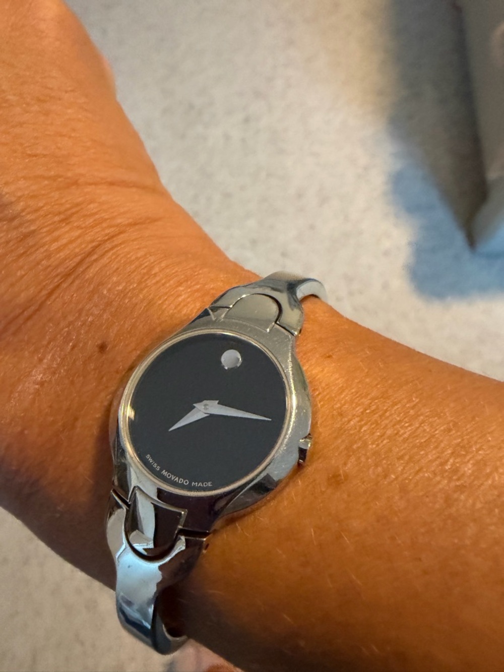 Vintage Movado Black Dial Silver-Tone Bracelet Watch